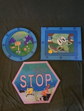 SpongeBob Squarepants Pink & Blue Cartoon Wall Trio